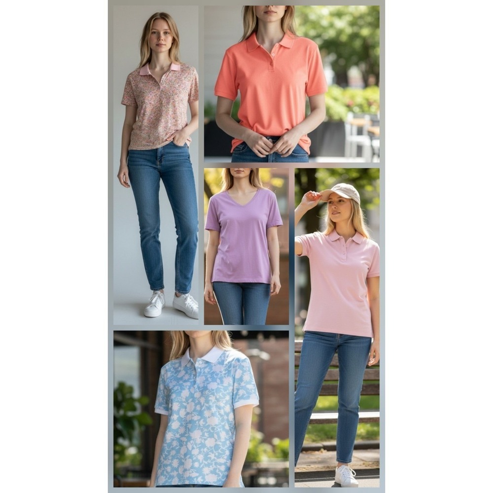 lot‎ Land's End Polo Top Womens Size Med Quarter-button Tropical Golf Vacation